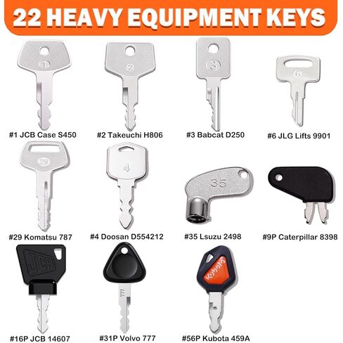 Multi Type Heavy Equipment Master Keys, 22 Contractor Machinery Ignition Excavator Keys Fit CAT 5P8500 JCB 14607 Kubota Takeuchi Komatsu 787 Volvo Yanmar John Deere Hyster Hitachi H806 in Saudi Arabia