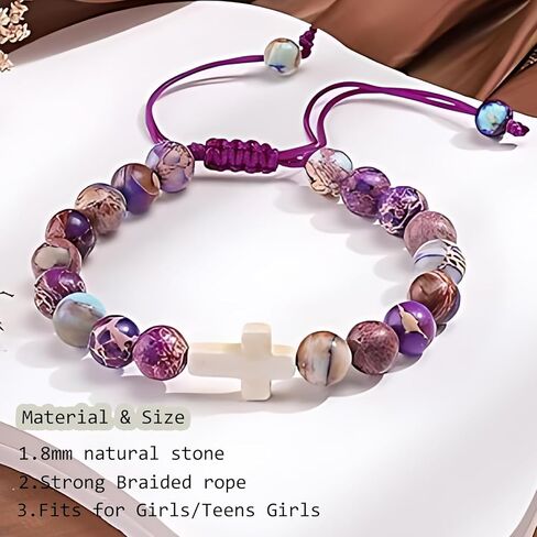 Easter Basket Stuffers for Women, Cross Charm Bracelet Easter Gifts for Womens Natural Stone Beaded Bracelet Christian Gifts for Women Inspirational Jewelry in Saudi Arabia
