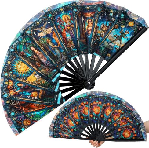 Bucherry Witchy Gifts Tarot Card Hand Fan Bamboo Tarot Rave Folding Fan Astrology Fortune Teller Decor for Women Cosplay Outfits Accessories EDM Music Gala Mystic Witchcraft Supplies in Saudi Arabia