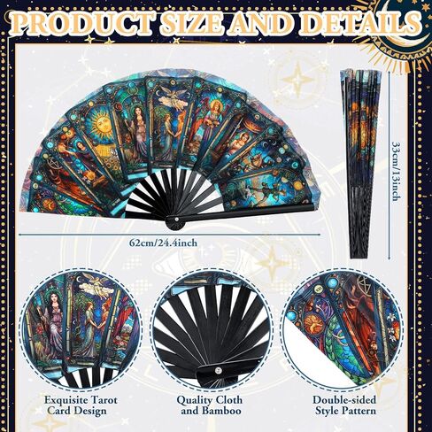 Bucherry Witchy Gifts Tarot Card Hand Fan Bamboo Tarot Rave Folding Fan Astrology Fortune Teller Decor for Women Cosplay Outfits Accessories EDM Music Gala Mystic Witchcraft Supplies in Saudi Arabia