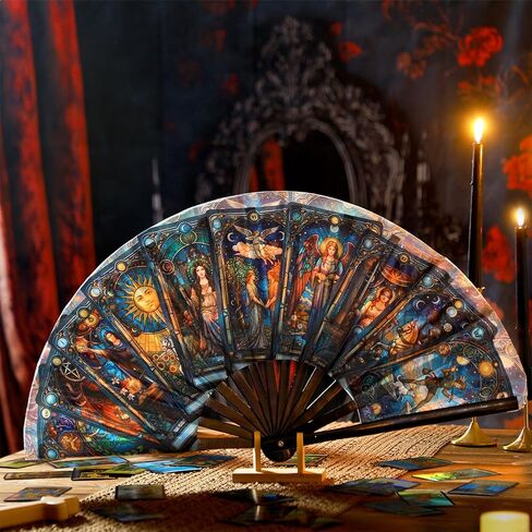 Bucherry Witchy Gifts Tarot Card Hand Fan Bamboo Tarot Rave Folding Fan Astrology Fortune Teller Decor for Women Cosplay Outfits Accessories EDM Music Gala Mystic Witchcraft Supplies in Saudi Arabia