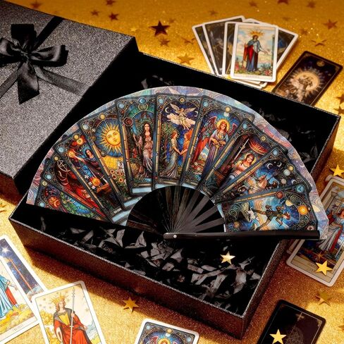 Bucherry Witchy Gifts Tarot Card Hand Fan Bamboo Tarot Rave Folding Fan Astrology Fortune Teller Decor for Women Cosplay Outfits Accessories EDM Music Gala Mystic Witchcraft Supplies in Saudi Arabia