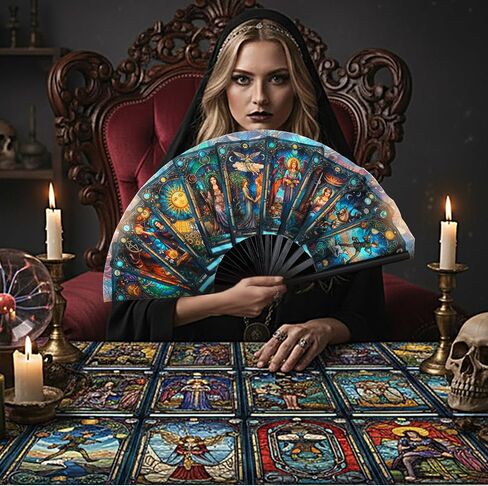 Bucherry Witchy Gifts Tarot Card Hand Fan Bamboo Tarot Rave Folding Fan Astrology Fortune Teller Decor for Women Cosplay Outfits Accessories EDM Music Gala Mystic Witchcraft Supplies in Saudi Arabia