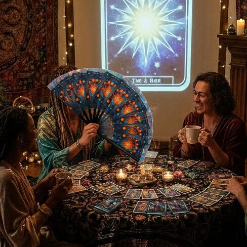 Bucherry Witchy Gifts Tarot Card Hand Fan Bamboo Tarot Rave Folding Fan Astrology Fortune Teller Decor for Women Cosplay Outfits Accessories EDM Music Gala Mystic Witchcraft Supplies in Saudi Arabia