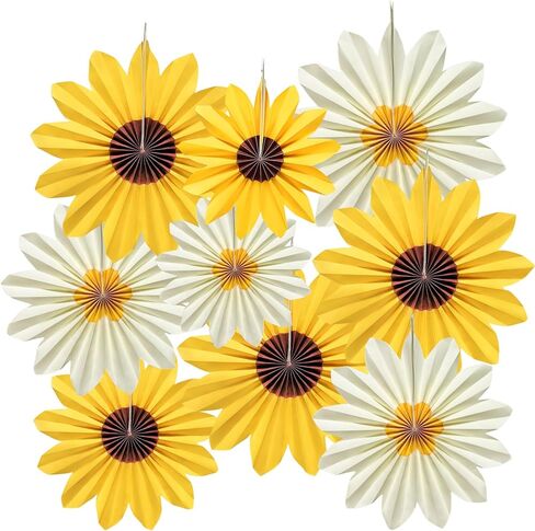 9 Pcs Sunflower Paper Fans, Sunflower Birthday Party Baby Shower Decoration Yellow Flower Wall Fan Decor for Bulletin Board Classroom in Saudi Arabia