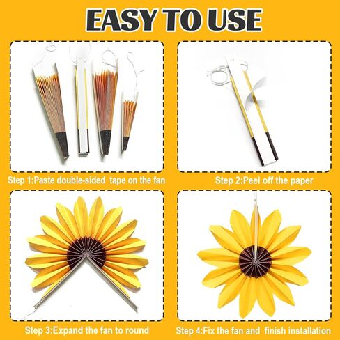 9 Pcs Sunflower Paper Fans, Sunflower Birthday Party Baby Shower Decoration Yellow Flower Wall Fan Decor for Bulletin Board Classroom in Saudi Arabia