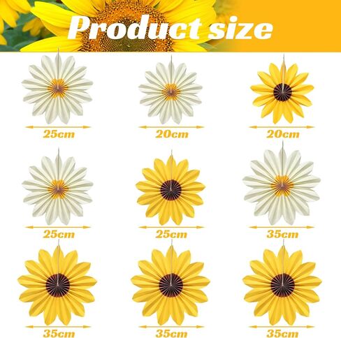 9 Pcs Sunflower Paper Fans, Sunflower Birthday Party Baby Shower Decoration Yellow Flower Wall Fan Decor for Bulletin Board Classroom in Saudi Arabia