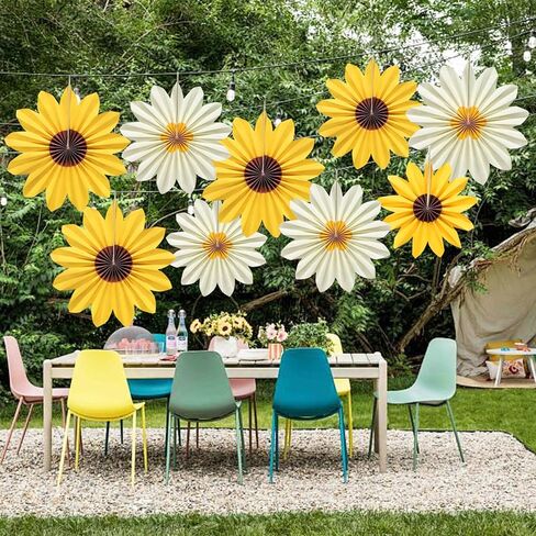 9 Pcs Sunflower Paper Fans, Sunflower Birthday Party Baby Shower Decoration Yellow Flower Wall Fan Decor for Bulletin Board Classroom in Saudi Arabia