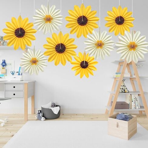 9 Pcs Sunflower Paper Fans, Sunflower Birthday Party Baby Shower Decoration Yellow Flower Wall Fan Decor for Bulletin Board Classroom in Saudi Arabia