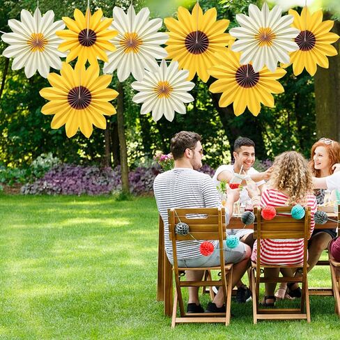 9 Pcs Sunflower Paper Fans, Sunflower Birthday Party Baby Shower Decoration Yellow Flower Wall Fan Decor for Bulletin Board Classroom in Saudi Arabia