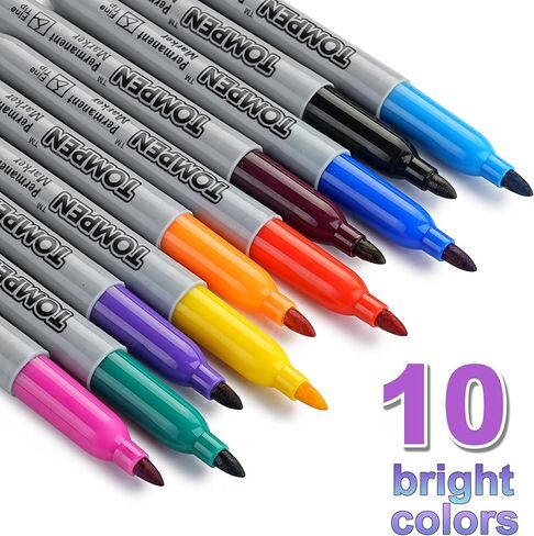 أقلام تحديد دائمة ذات رأس رفيع مكونة من 100 قطعة، 10 ألوان متنوعة، قلم تحديد دائم مقاوم للماء مع تجفيف سريع على بطاقة عيد الحب، خشب، بلاستيك، ورق، معدن، مرآة للفصول الدراسية المكتبية in Kuwait