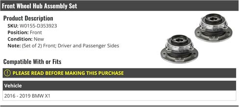 Front Wheel Bearing Hub Assembly Set of 2 - Compatible with 2016-2019 BMW X1 in Saudi Arabia