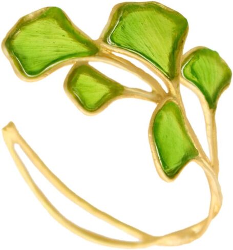 American Handmade Cast Artisan Glass and Gold Plate Ginkgo Leaf Cuff Bracelet in Saudi Arabia