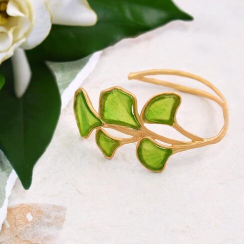 American Handmade Cast Artisan Glass and Gold Plate Ginkgo Leaf Cuff Bracelet in Saudi Arabia