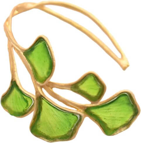 American Handmade Cast Artisan Glass and Gold Plate Ginkgo Leaf Cuff Bracelet in Saudi Arabia