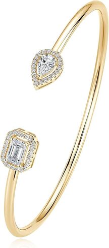 Moissanite Cuff Bangle for Women, D Color 4x6mm Emerald & Pear Moissanite, 925 Sterling Silver Dainty Bridal Cuff Bracelet, Fashion Wedding Jewelry for Her in Saudi Arabia
