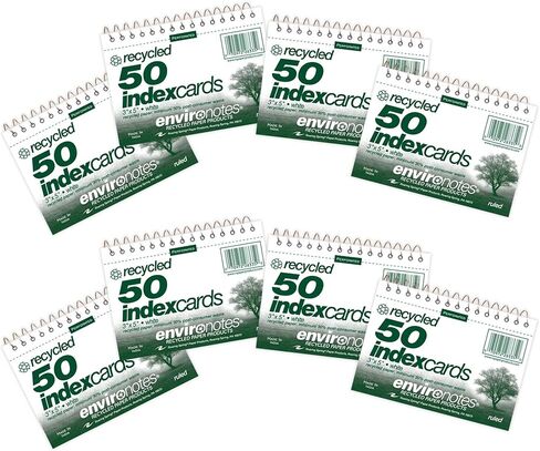 Roaring Spring Recycled 3"x5" Index Cards, Spiral Wire bound, 8-Pack, 50 Count, Heavy 100lb White Paper, Narrow Ruled, Perforated, Blank on Back, Snag-proof in Saudi Arabia