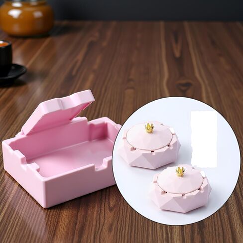 2Pcs Stainless Steel Ashtray with Lids, Windproof, Cigarettes Ashtray for Indoor or Outdoor Use, Ash Holder for Smokers, Desktop Smoking-Ash Tray for Home, Office Decoration, Pink in Saudi Arabia