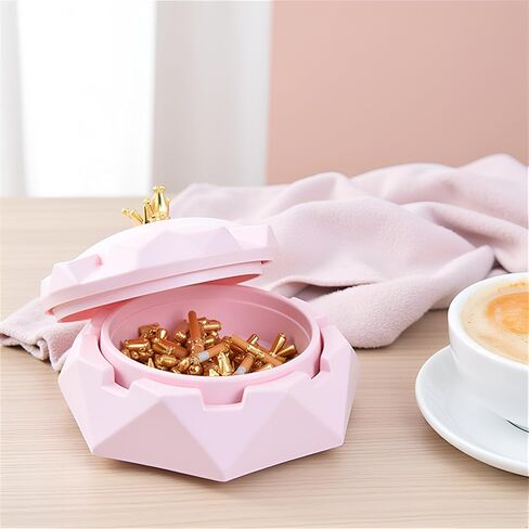 2Pcs Stainless Steel Ashtray with Lids, Windproof, Cigarettes Ashtray for Indoor or Outdoor Use, Ash Holder for Smokers, Desktop Smoking-Ash Tray for Home, Office Decoration, Pink in Saudi Arabia