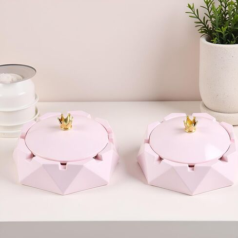 2Pcs Stainless Steel Ashtray with Lids, Windproof, Cigarettes Ashtray for Indoor or Outdoor Use, Ash Holder for Smokers, Desktop Smoking-Ash Tray for Home, Office Decoration, Pink in Saudi Arabia