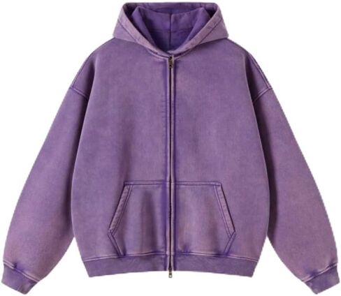 JP Mens Womens Oversized Double Zip Up Hoodie – Heavyweight Fleece Cotton Acid Wash Vintage Zip Hoodie in Saudi Arabia