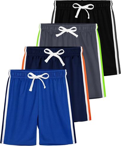مجموعة من 4 شورتات شبكية للأولاد، شورتات رياضية للأطفال والشباب، سريعة الجفاف، كرة السلة، الجري، صالة الألعاب الرياضية مع شريط in Kuwait