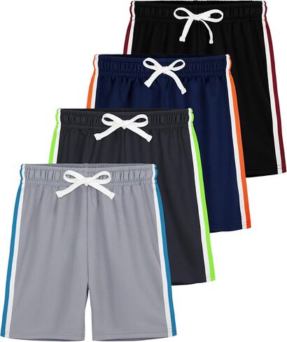 4 Pack Boys Mesh Shorts Boys Athletic Shorts Kids Youth Quick Dry Basketball Running Gym Sports with Stripe in Kuwait