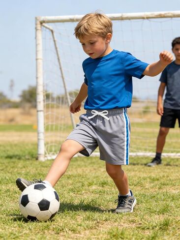 4 Pack Boys Mesh Shorts Boys Athletic Shorts Kids Youth Quick Dry Basketball Running Gym Sports with Stripe in Kuwait