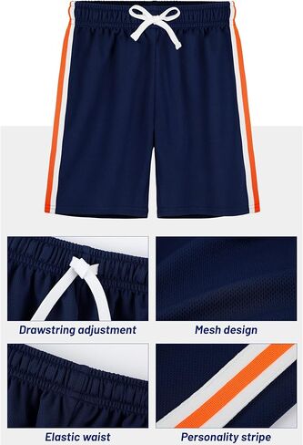 4 Pack Boys Mesh Shorts Boys Athletic Shorts Kids Youth Quick Dry Basketball Running Gym Sports with Stripe in Kuwait