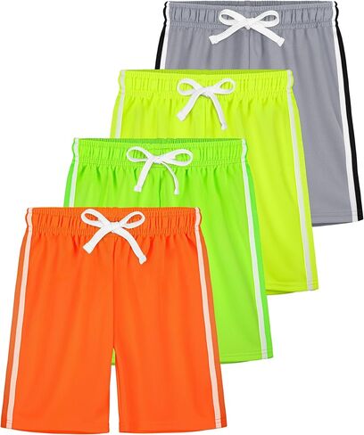 4 Pack Boys Mesh Shorts Boys Athletic Shorts Kids Youth Quick Dry Basketball Running Gym Sports with Stripe in Kuwait