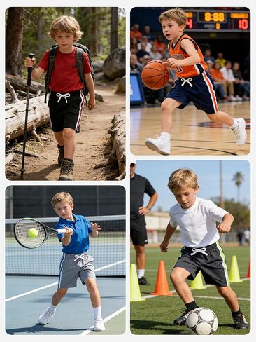 4 Pack Boys Mesh Shorts Boys Athletic Shorts Kids Youth Quick Dry Basketball Running Gym Sports with Stripe in Kuwait