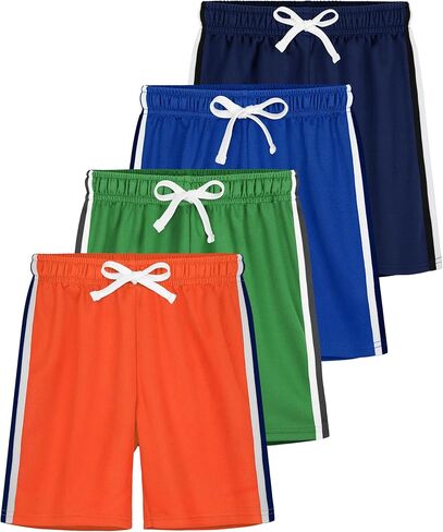 4 Pack Boys Mesh Shorts Boys Athletic Shorts Kids Youth Quick Dry Basketball Running Gym Sports with Stripe in Kuwait