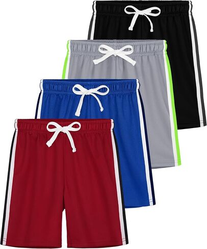 4 Pack Boys Mesh Shorts Boys Athletic Shorts Kids Youth Quick Dry Basketball Running Gym Sports with Stripe in Kuwait