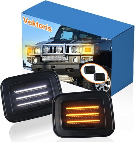 Front Corner Side Marker Lights for Hummer H2 2003-2009, H2 SUT 2005-2009, LED Headlight Side Marker Lamp with Amber Turn Signal,White Daytime Running Light DRL, Replaces# 15060530 15060529 in Kuwait