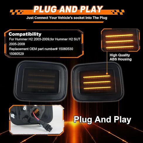 Front Corner Side Marker Lights for Hummer H2 2003-2009, H2 SUT 2005-2009, LED Headlight Side Marker Lamp with Amber Turn Signal,White Daytime Running Light DRL, Replaces# 15060530 15060529 in Kuwait