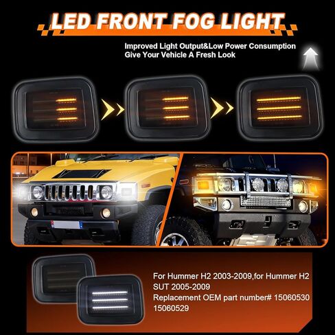 Front Corner Side Marker Lights for Hummer H2 2003-2009, H2 SUT 2005-2009, LED Headlight Side Marker Lamp with Amber Turn Signal,White Daytime Running Light DRL, Replaces# 15060530 15060529 in Kuwait