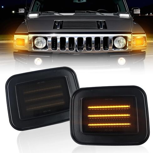 Front Corner Side Marker Lights for Hummer H2 2003-2009, H2 SUT 2005-2009, LED Headlight Side Marker Lamp with Amber Turn Signal,White Daytime Running Light DRL, Replaces# 15060530 15060529 in Kuwait