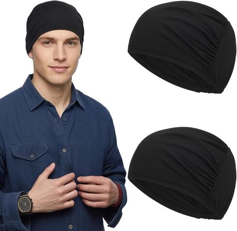 2 Pcs Cooling Skull Cap Helmet Liner Sweat Wicking Cycling Running Hat Beanie Multifunctional Sleep Hats Breathable Headwear Liner Cap for Men Women Black in Saudi Arabia