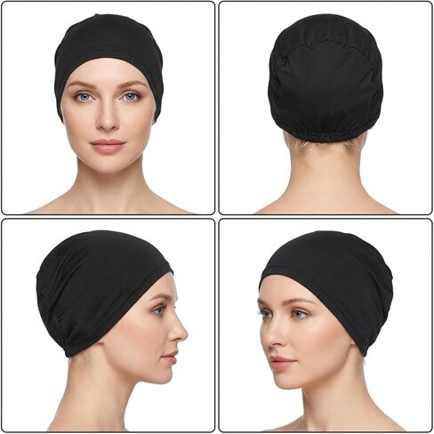 2 Pcs Cooling Skull Cap Helmet Liner Sweat Wicking Cycling Running Hat Beanie Multifunctional Sleep Hats Breathable Headwear Liner Cap for Men Women Black in Saudi Arabia