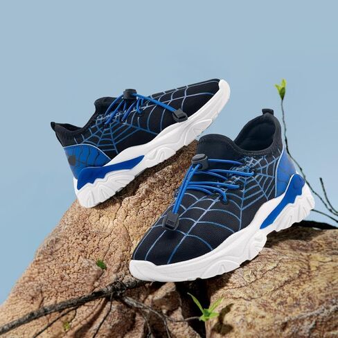 Boys Girls Sneakers Kids Lightweight Graffiti Cartoon Casual Breathable Athletic Running Walking Shoes for Toddler/Little Kid/Big Kid Black/Blue in Saudi Arabia
