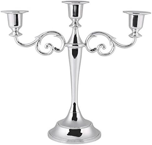 Metal Candelabra, 3 Arms Metal Candle Holder 9.8inch European Style Tall Candlestick for Wedding Home Dinner Table Decor(Silver) Candelabras in Kuwait