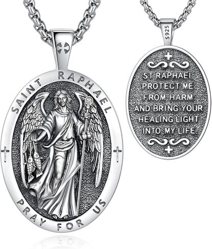 EUDORA S925 Sterling Silver Virgin Mary/ST Benedict/St Christopher/Archangel Michael Raphael Metatron/St Tude Crucifix Necklace Bible Verse Pendant Protection Religious Jewelry Gifts For Men Women in Saudi Arabia