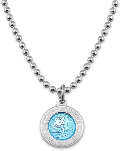 احصل على قلادة عودة سانت كريستوفر قلادة الأمواج | صغيرة ، "ميدالية مطلية بالفضة ، 18" سلسلة كرة ألومنيوم in Kuwait
