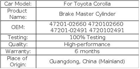 Brake Master Cylinder 47201-02660 47201-02670 for Corolla 2014-2019 1.8L at 4720102660 4720102670 in Saudi Arabia