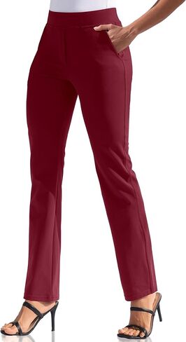 سراويل اليوغا النسائية ذات الساق المستقيمة من VOOVEEYA، سراويل عمل قابلة للتمدد مع 5 جيوب عالية الخصر وبنطلون كاجوال للمكتب in Kuwait