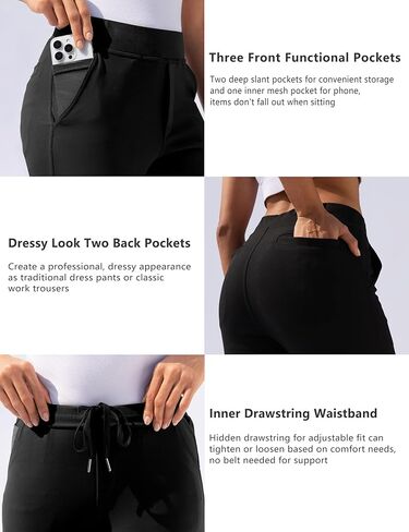 سراويل اليوغا النسائية ذات الساق المستقيمة من VOOVEEYA، سراويل عمل قابلة للتمدد مع 5 جيوب عالية الخصر وبنطلون كاجوال للمكتب in Kuwait