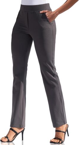 سراويل اليوغا النسائية ذات الساق المستقيمة من VOOVEEYA، سراويل عمل قابلة للتمدد مع 5 جيوب عالية الخصر وبنطلون كاجوال للمكتب in Kuwait