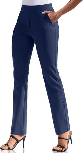 سراويل اليوغا النسائية ذات الساق المستقيمة من VOOVEEYA، سراويل عمل قابلة للتمدد مع 5 جيوب عالية الخصر وبنطلون كاجوال للمكتب in Kuwait