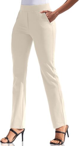 سراويل اليوغا النسائية ذات الساق المستقيمة من VOOVEEYA، سراويل عمل قابلة للتمدد مع 5 جيوب عالية الخصر وبنطلون كاجوال للمكتب in Kuwait