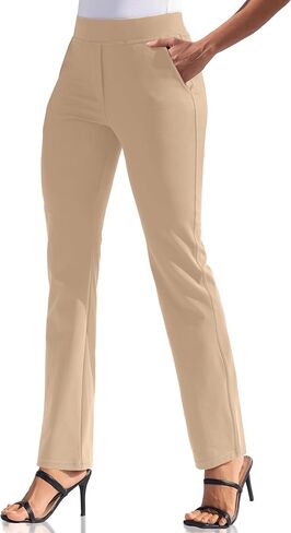 سراويل اليوغا النسائية ذات الساق المستقيمة من VOOVEEYA، سراويل عمل قابلة للتمدد مع 5 جيوب عالية الخصر وبنطلون كاجوال للمكتب in Kuwait